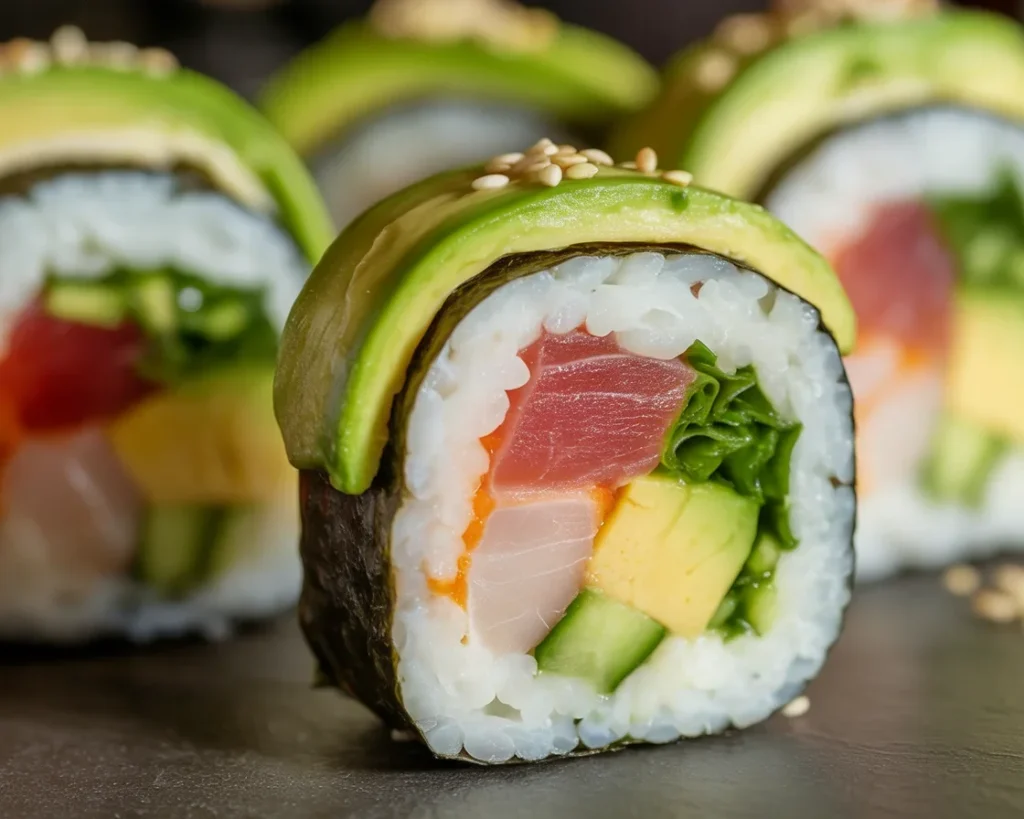 Homemade easy sushi rolls with sushi rice, nori, and fresh fillings.