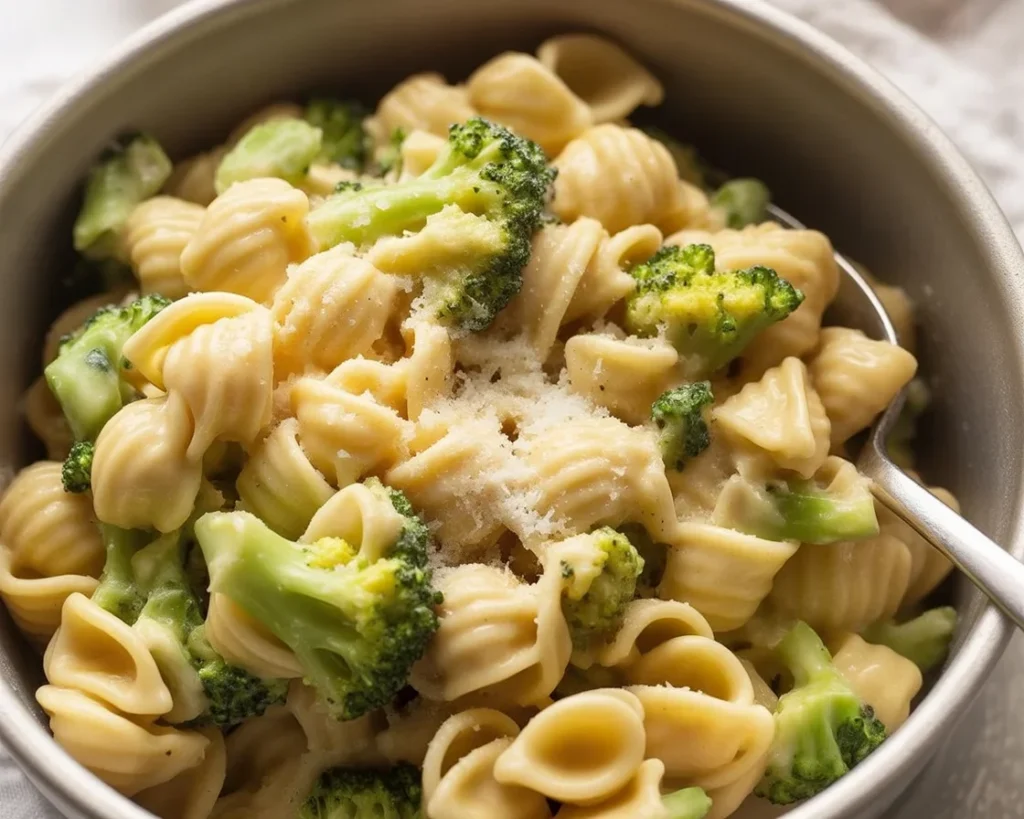 Quick and easy Broccoli Pasta with garlic, lemon, and Parmesan cheese in a creamy sauce.