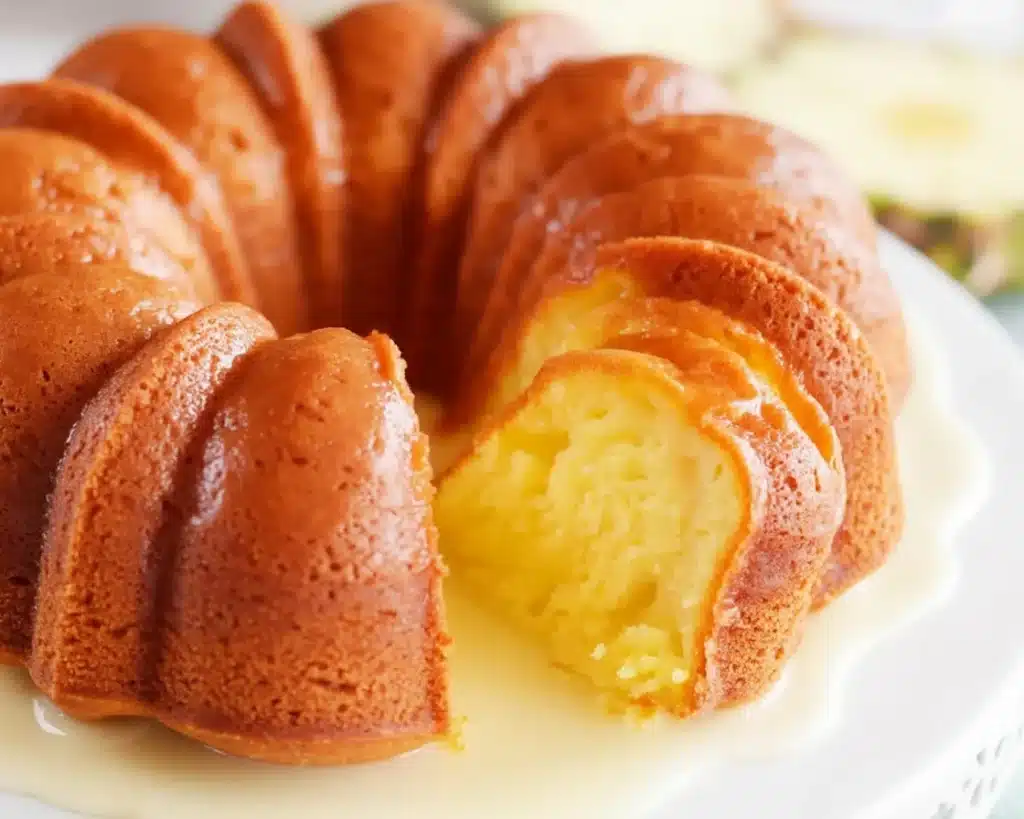 Juicy Pineapple Heaven Cake topped with creamy frosting and tropical flavors.