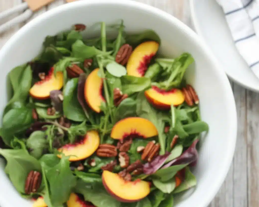 Fresh Peach Salad with Feta, Greens, and Nuts - a vibrant summer dish