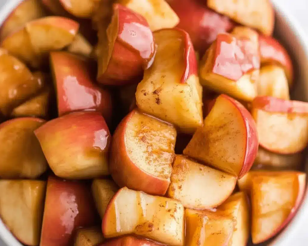 Delicious Healthy Cinnamon Apples served warm with a sprinkle of cinnamon.