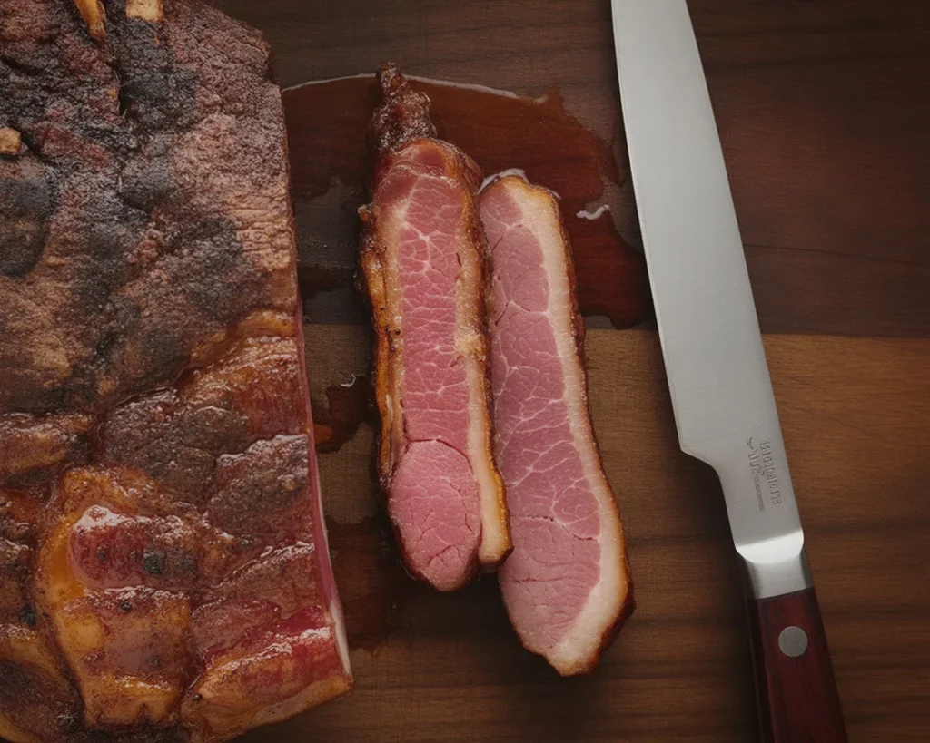 Delicious beef bacon cooked to perfection, offering a meaty alternative to traditional pork bacon.