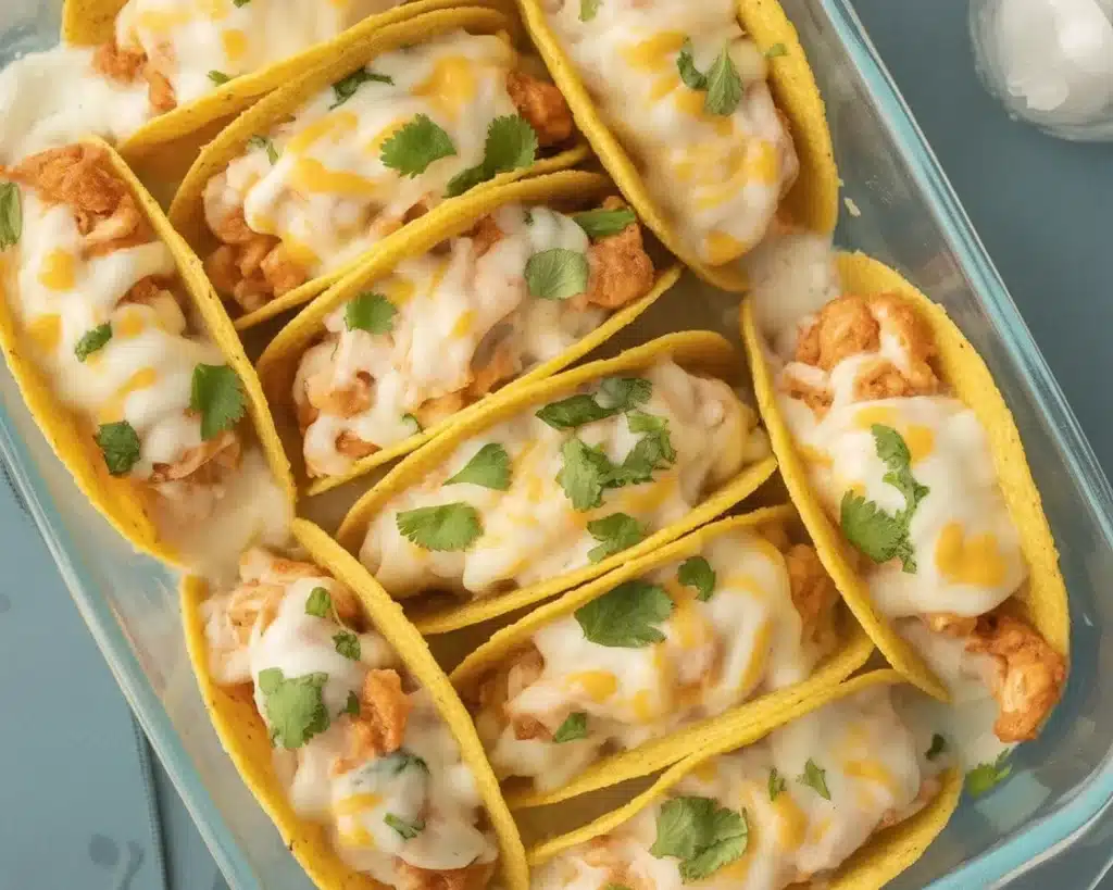 Delicious baked chicken tacos filled with shredded chicken, cheese, and toppings
