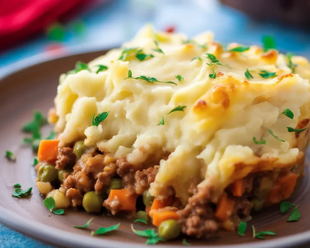 Easy Shepherd's Pie with ground beef and mashed potatoes baked until golden brown