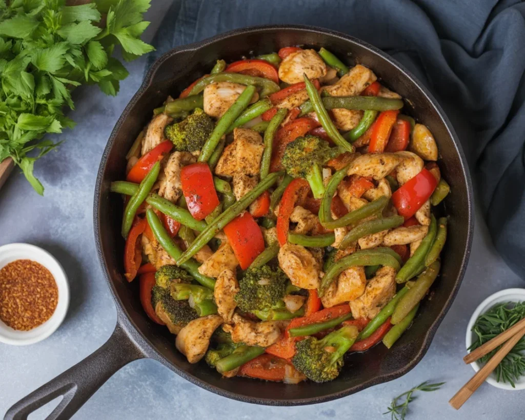 Delicious Chicken and Vegetables Skillet featuring tender chicken and colorful veggies.