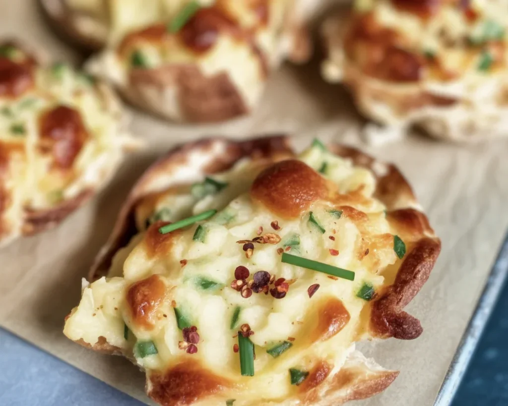 Crispy mashed potato cheese bites with gooey cheese filling