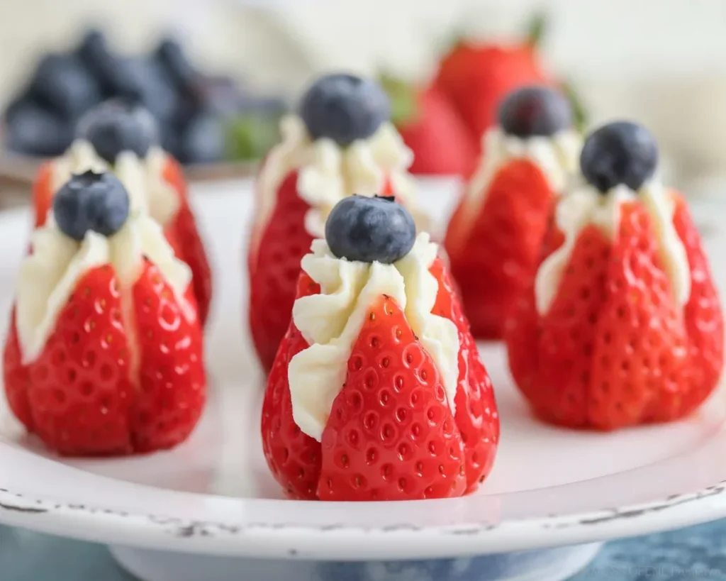 Delicious cheesecake-stuffed strawberries filled with creamy cream cheese mixture.