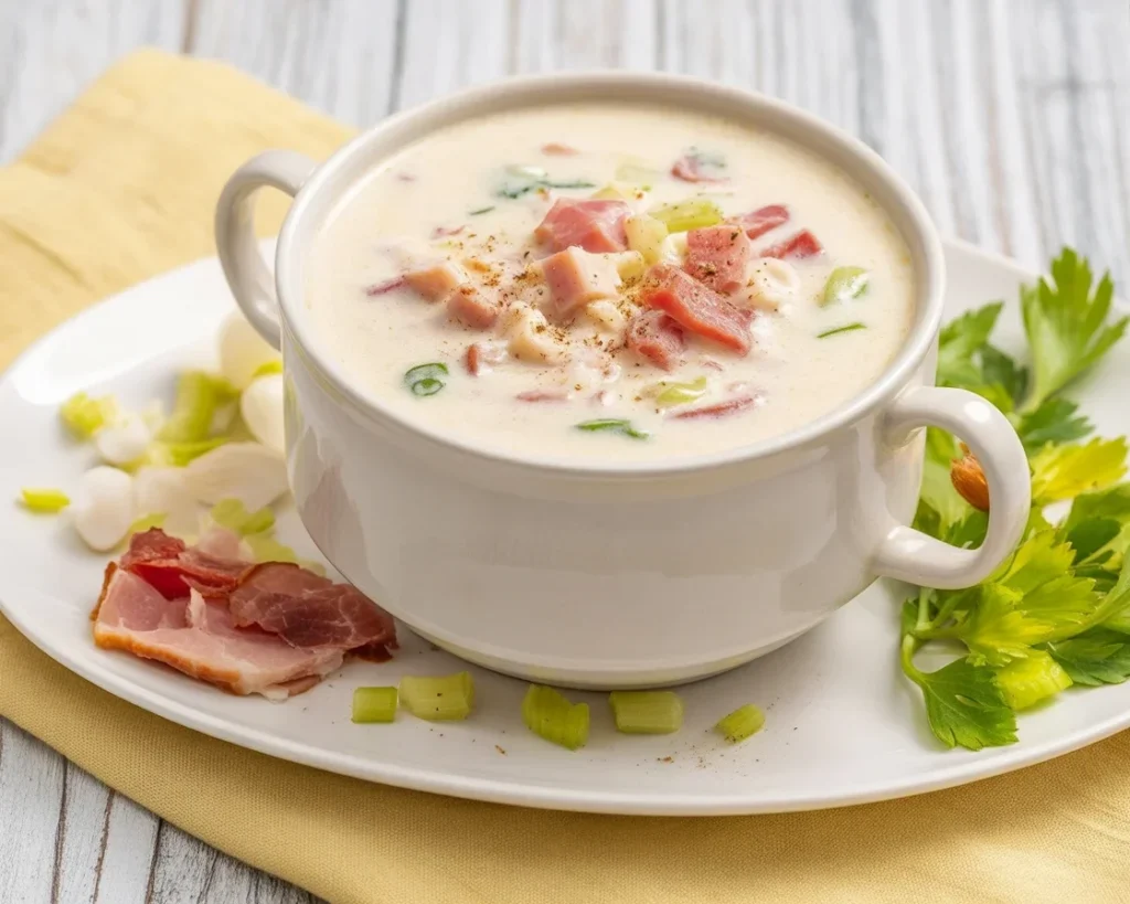Delicious Creamy Reuben Soup with corned beef, sauerkraut, and Swiss cheese in creamy broth