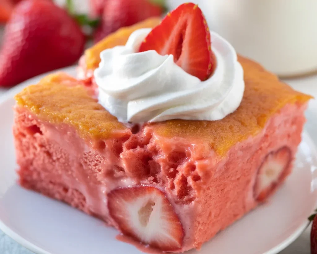 Delicious Strawberry Earthquake Cake with cream cheese and white chocolate