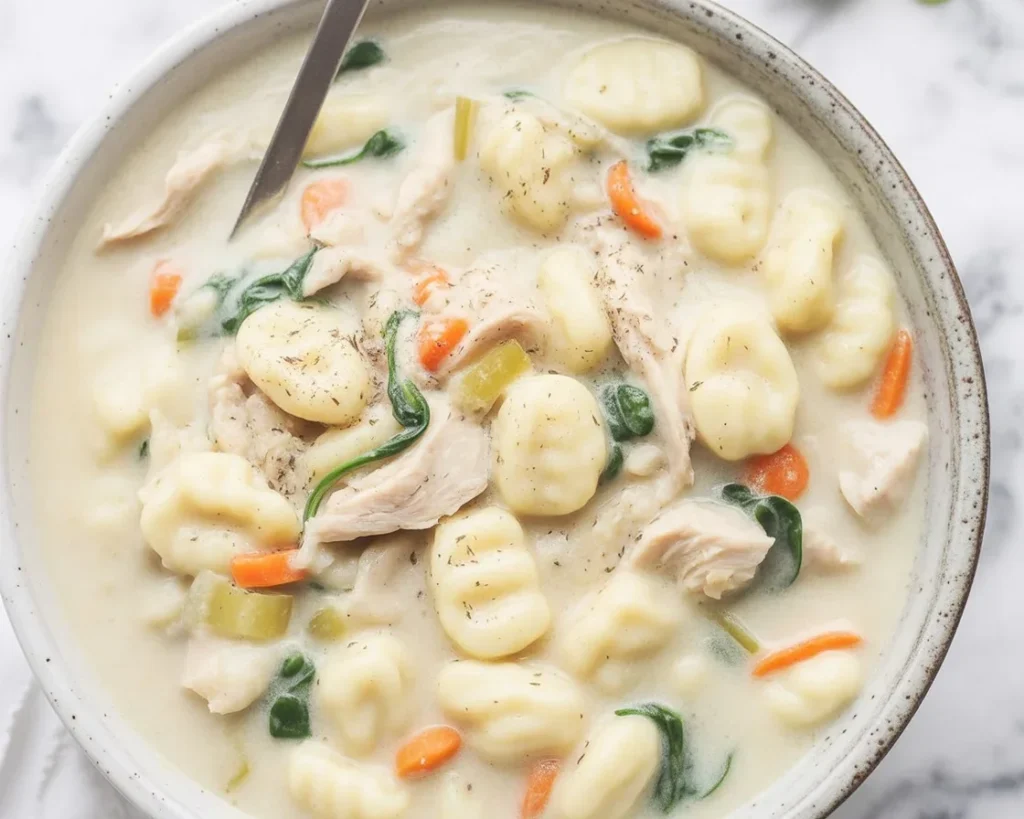 Creamy Chicken Gnocchi dish featuring pillowy gnocchi, tender chicken, and a rich sauce.