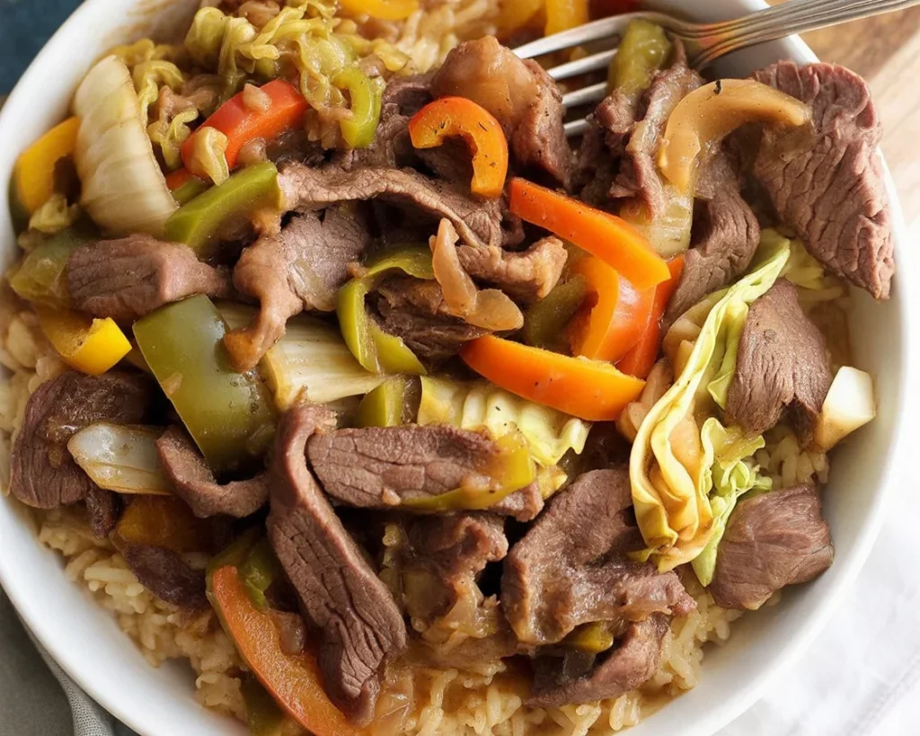 Delicious Philly Cheesesteak Bowls made with steak, peppers, and cheese.