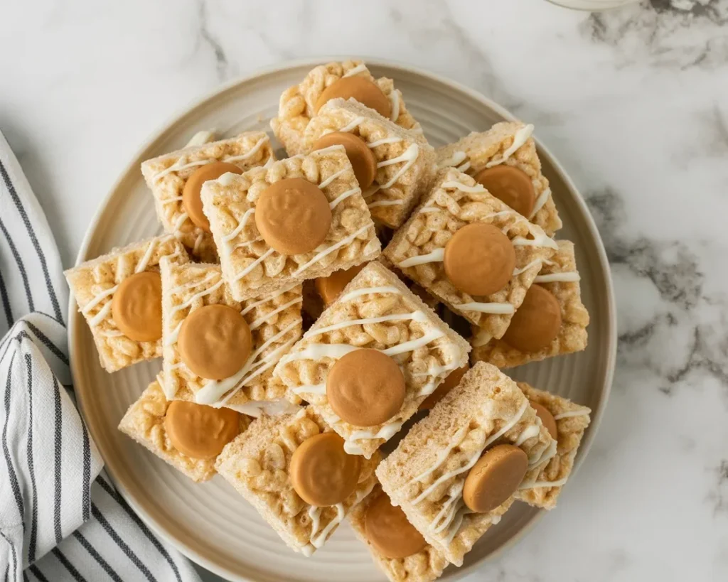 Banana Pudding Rice Krispie Treats with marshmallows and vanilla wafers