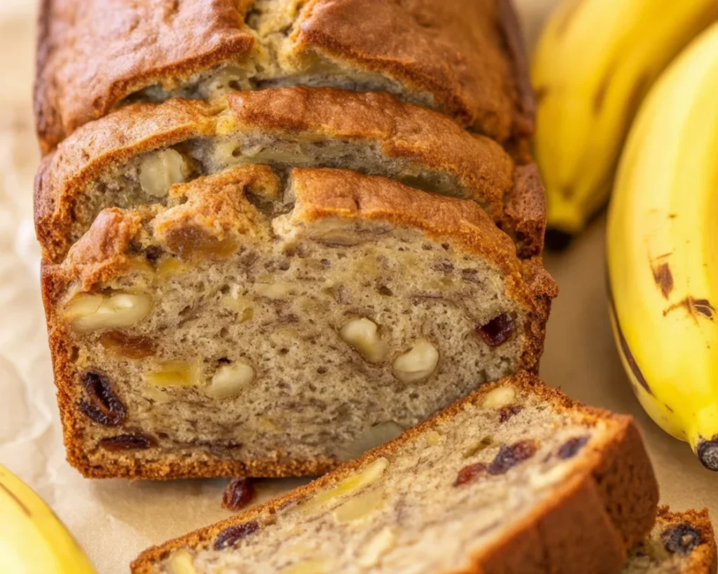 Deliciously moist banana bread made with ripe bananas and rich butter.