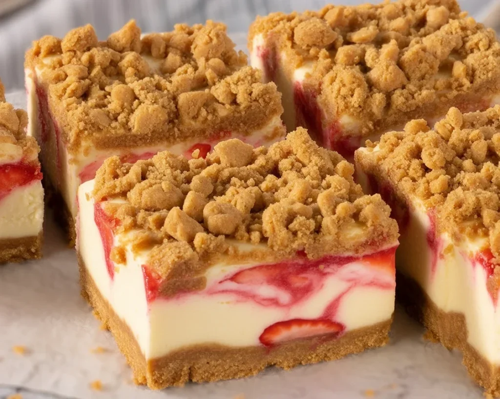 Delicious Strawberry Cheesecake Bars with graham cracker crust and fresh strawberries