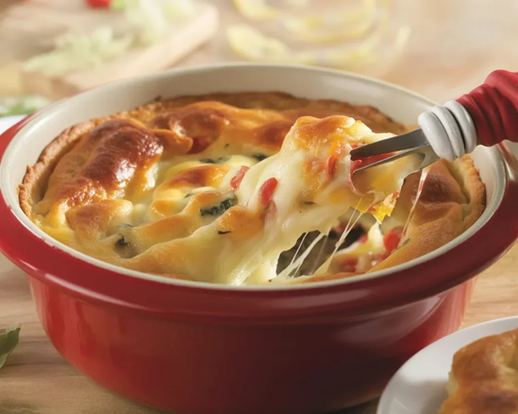 Melty Cheesy Bruschetta Dip with mozzarella and tomatoes served in a bowl
