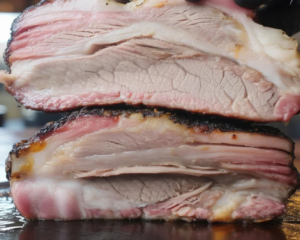 Delicious Texas-style smoked brisket being prepared in a smoker.