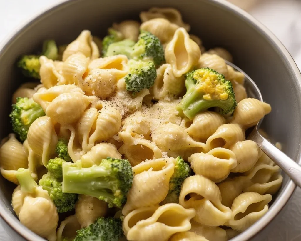Light and Healthy Broccoli Pasta with garlic olive oil sauce and fresh vegetables.