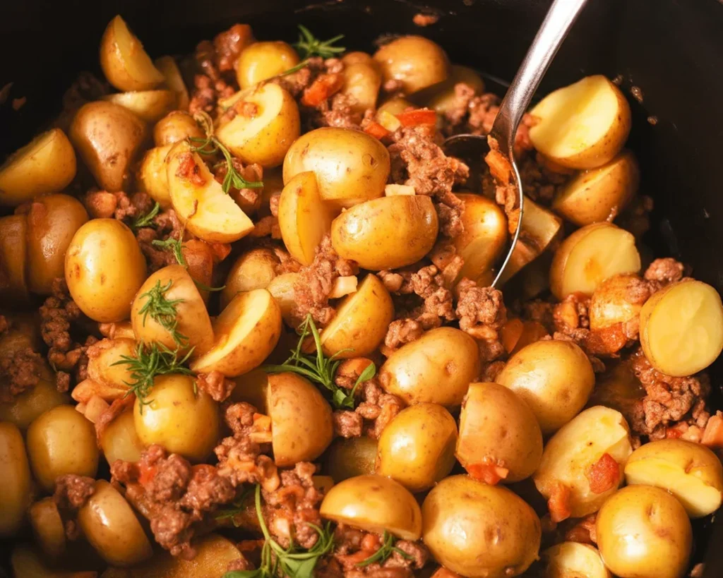 Cheesy Ground Beef and Potatoes casserole, a comforting family dinner with beef and cheese.