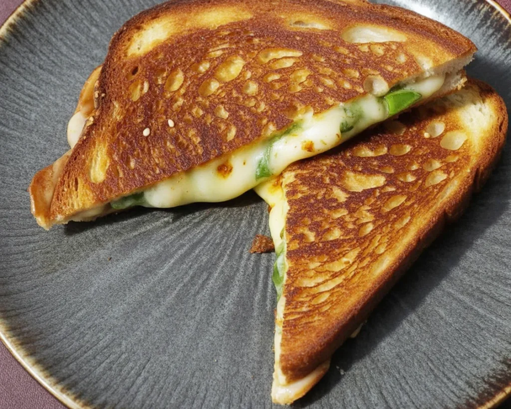 Melted Zucchini Garlic Grilled Cheese sandwich with crispy golden bread