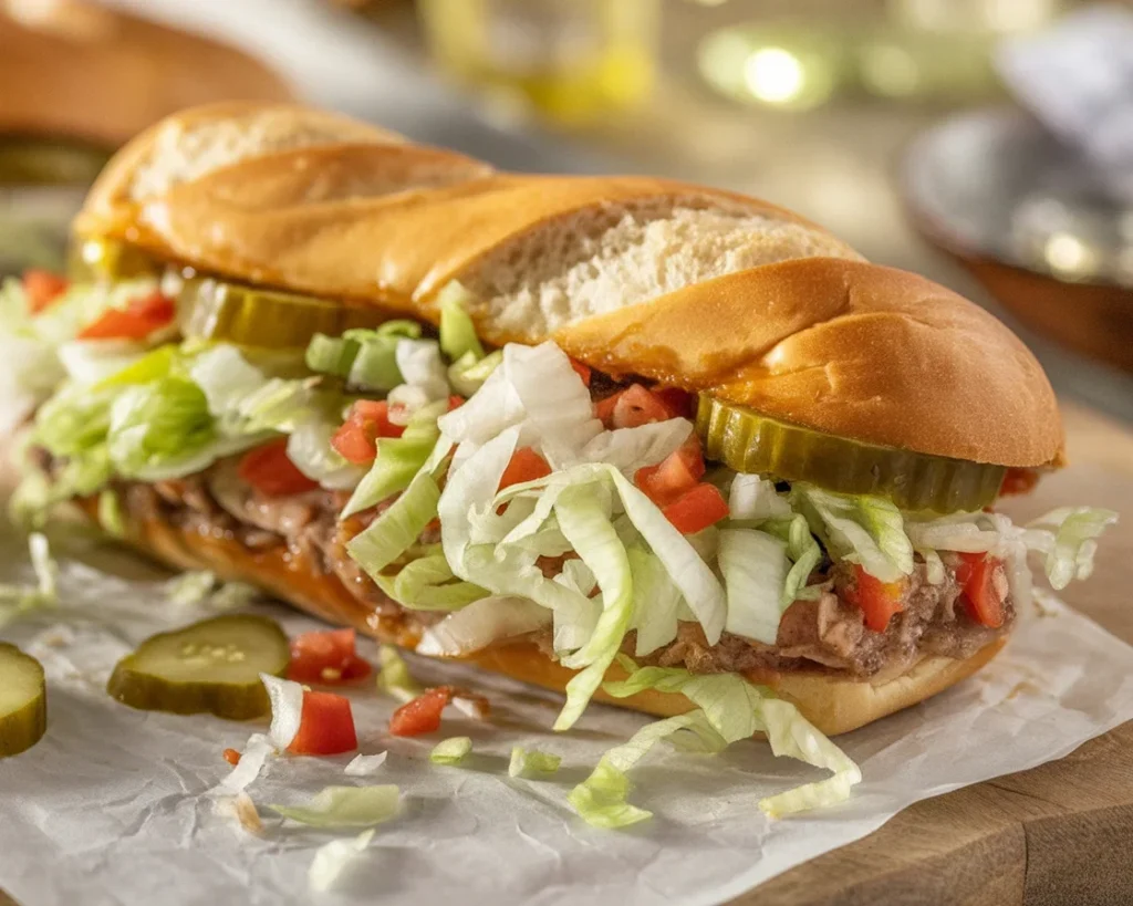 Delicious Baked Italian Grinder Sandwiches piled with meat and cheese.