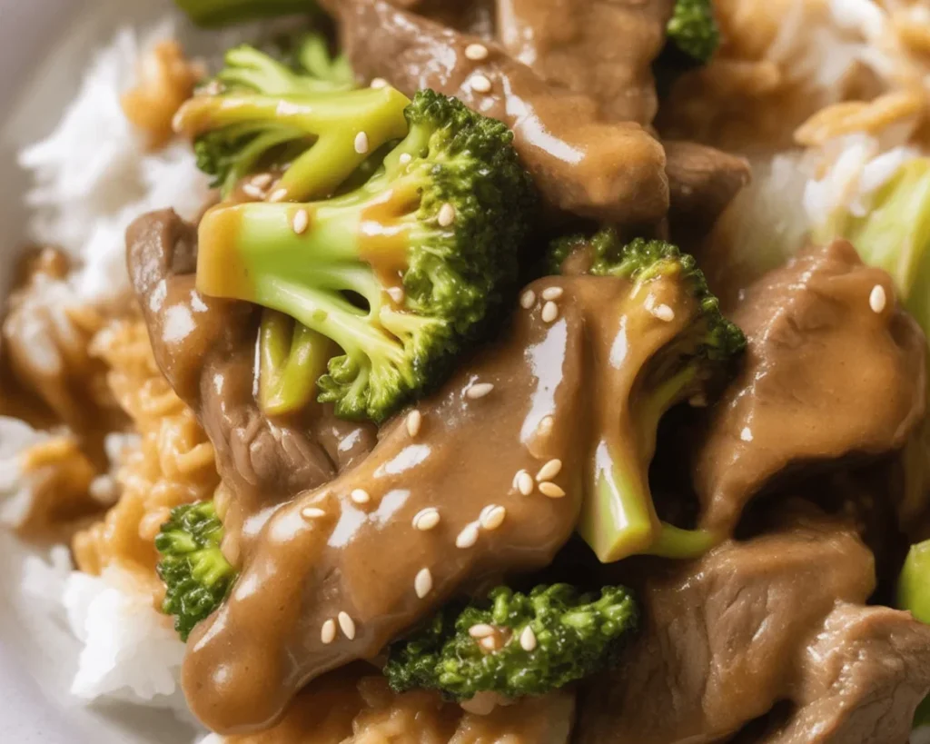 Delicious Chinese Beef and Broccoli stir fry in savory brown sauce with tender beef and fresh broccoli.