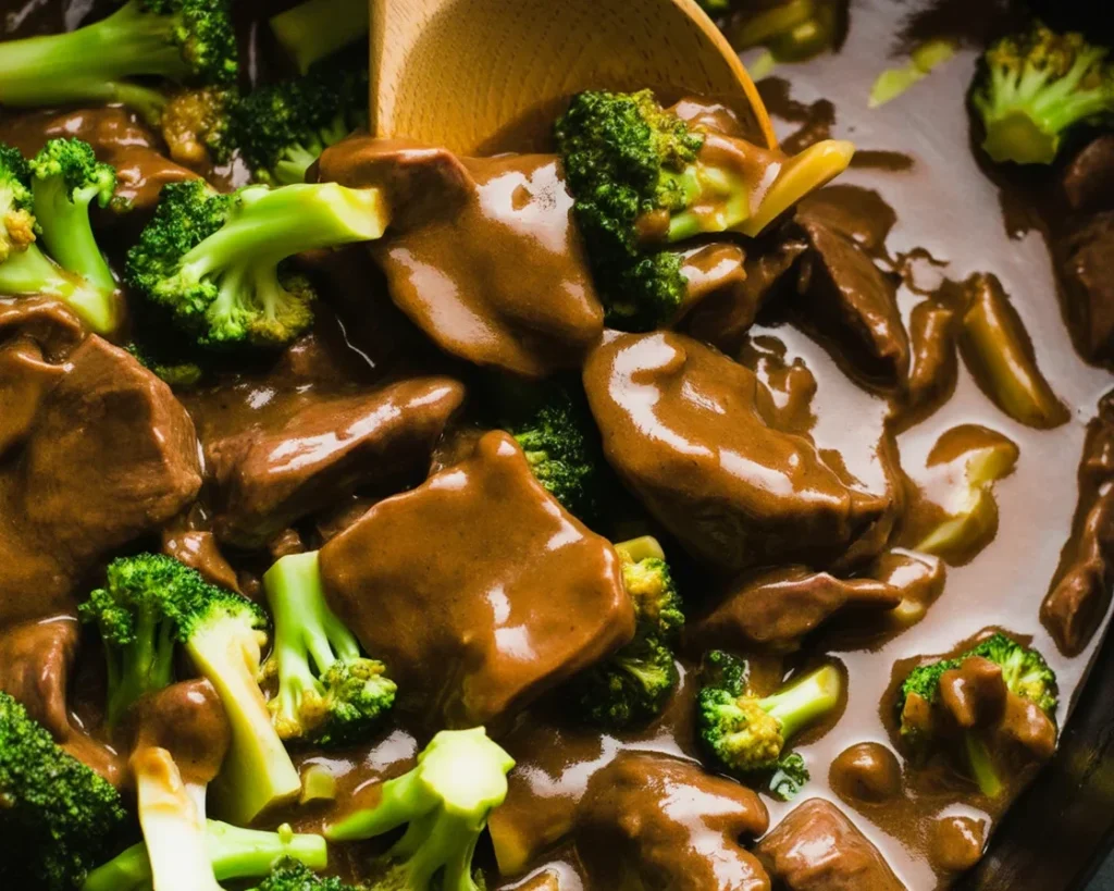 Savory Crock Pot Beef Broccoli with tender beef and fresh broccoli in a rich sauce.
