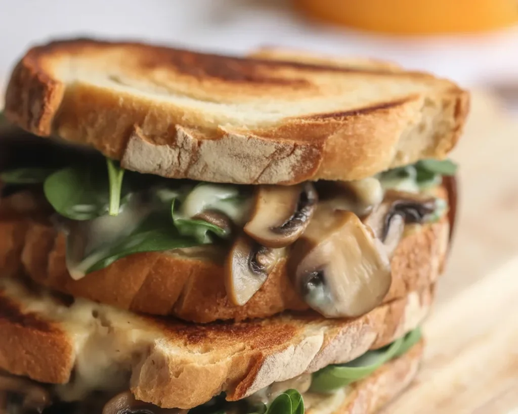 Delicious Swiss Mushroom Melt Sandwich with mushrooms and melted Swiss cheese.