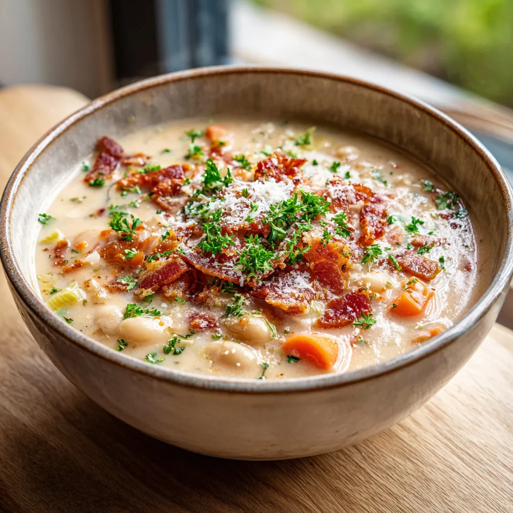 White Bean Soup with Crispy Bacon