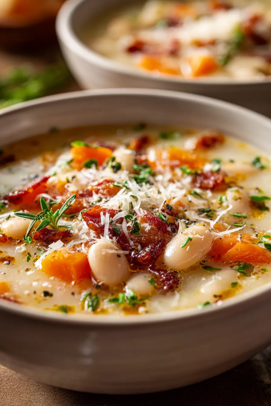 White Bean Soup with Crispy Bacon