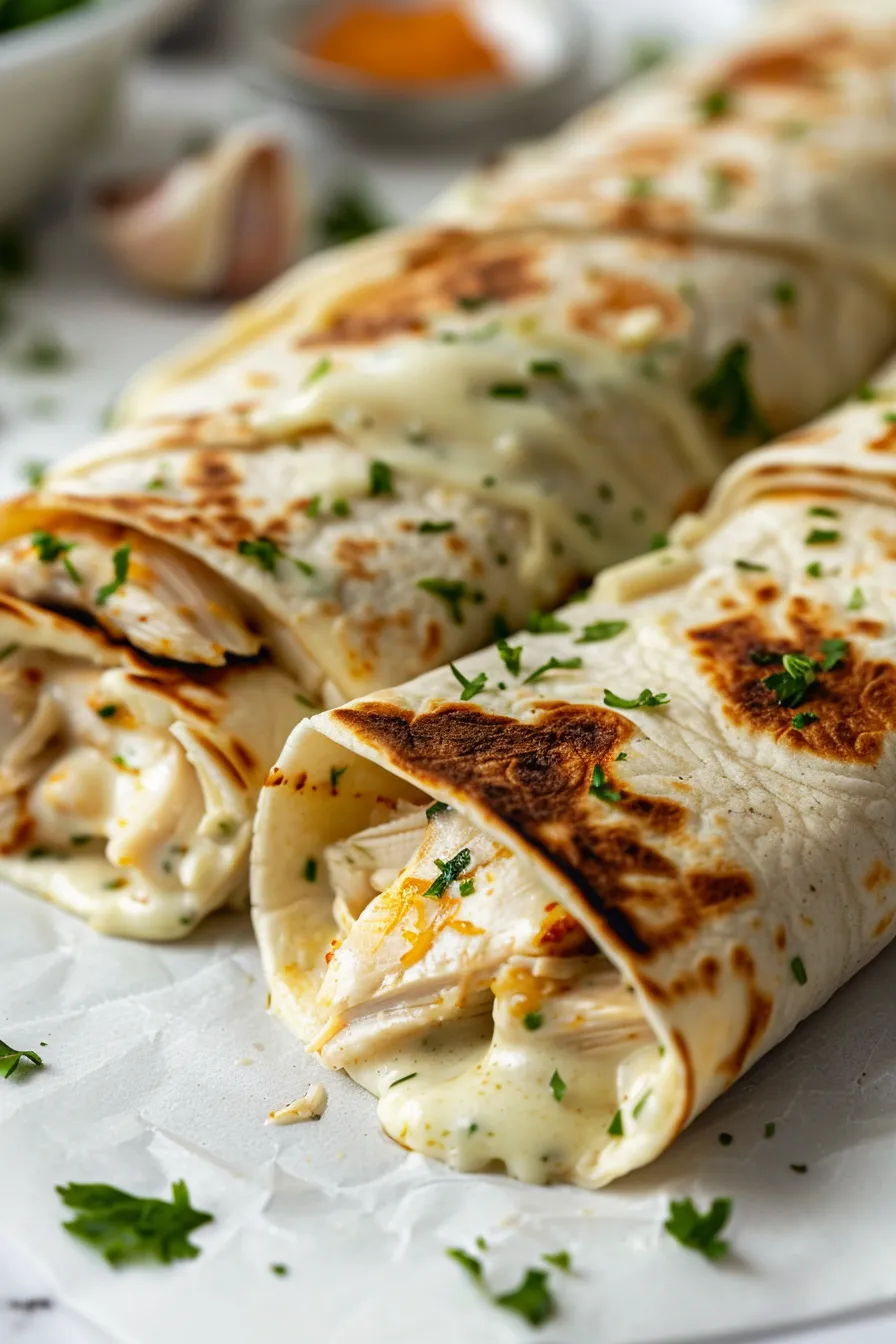 cheesy garlic chicken wraps
