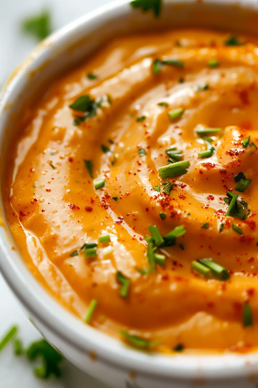 A bowl of creamy Southern seafood dipping sauce garnished with parsley and green onions, served with fried shrimp.